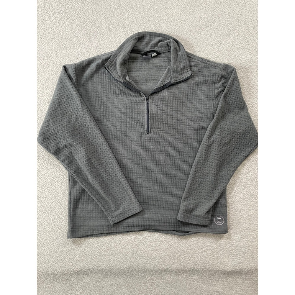 USA Made Sierra Designs Mens Small Quarter Zip Fleece Pullover Grey Grid - Holes
